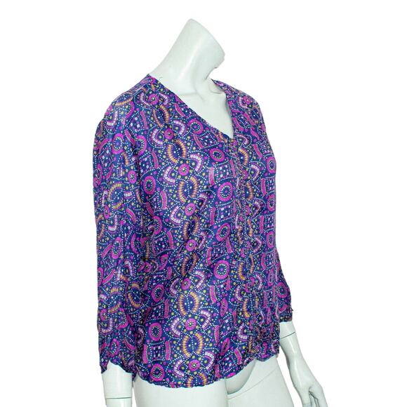 MATTA New York Silk V-neck Blouse Back Keyhole Blue Purple size Medium - Picture 4 of 7